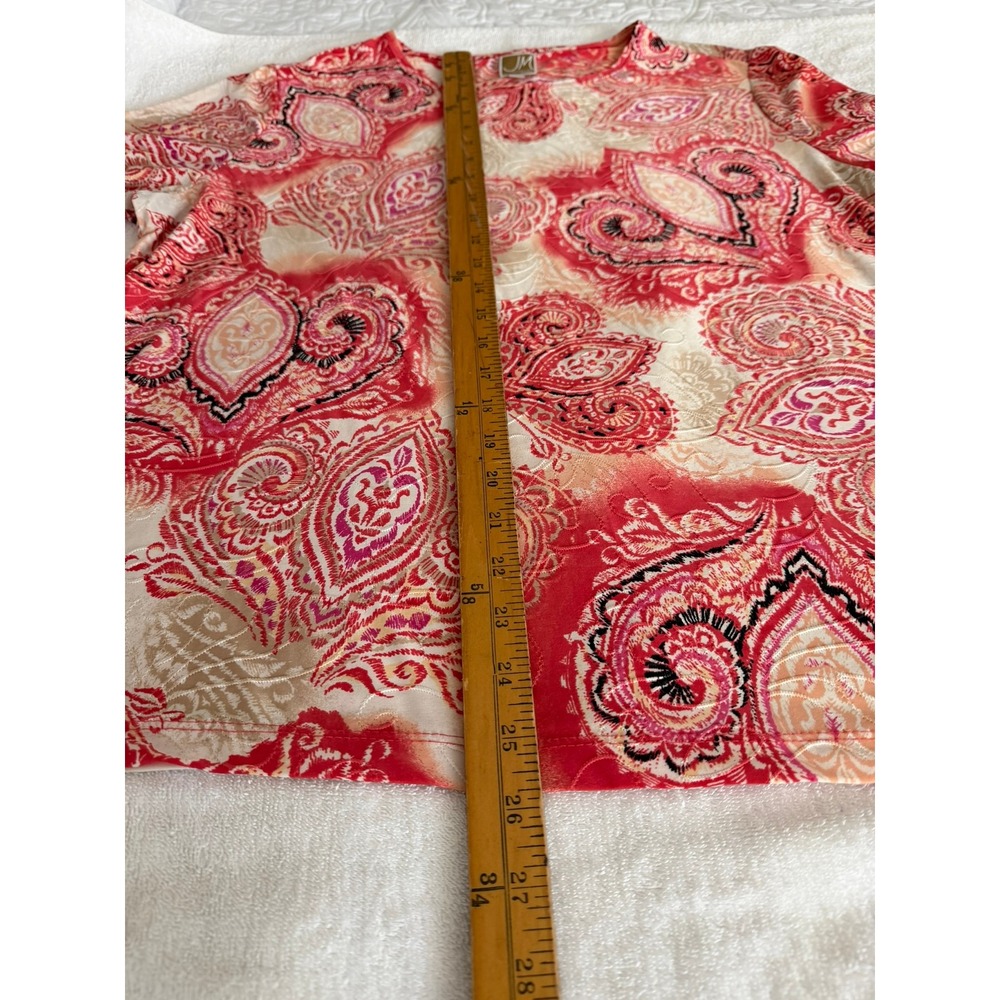 JM Collection Woman Red Paisley 3/4 Sleeve Scoop Neck Top Blouse 1X - Picture 4 of 10